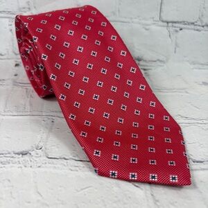 Gagliardi Bright Pink With White And Navy Square Pattern Silk Tie